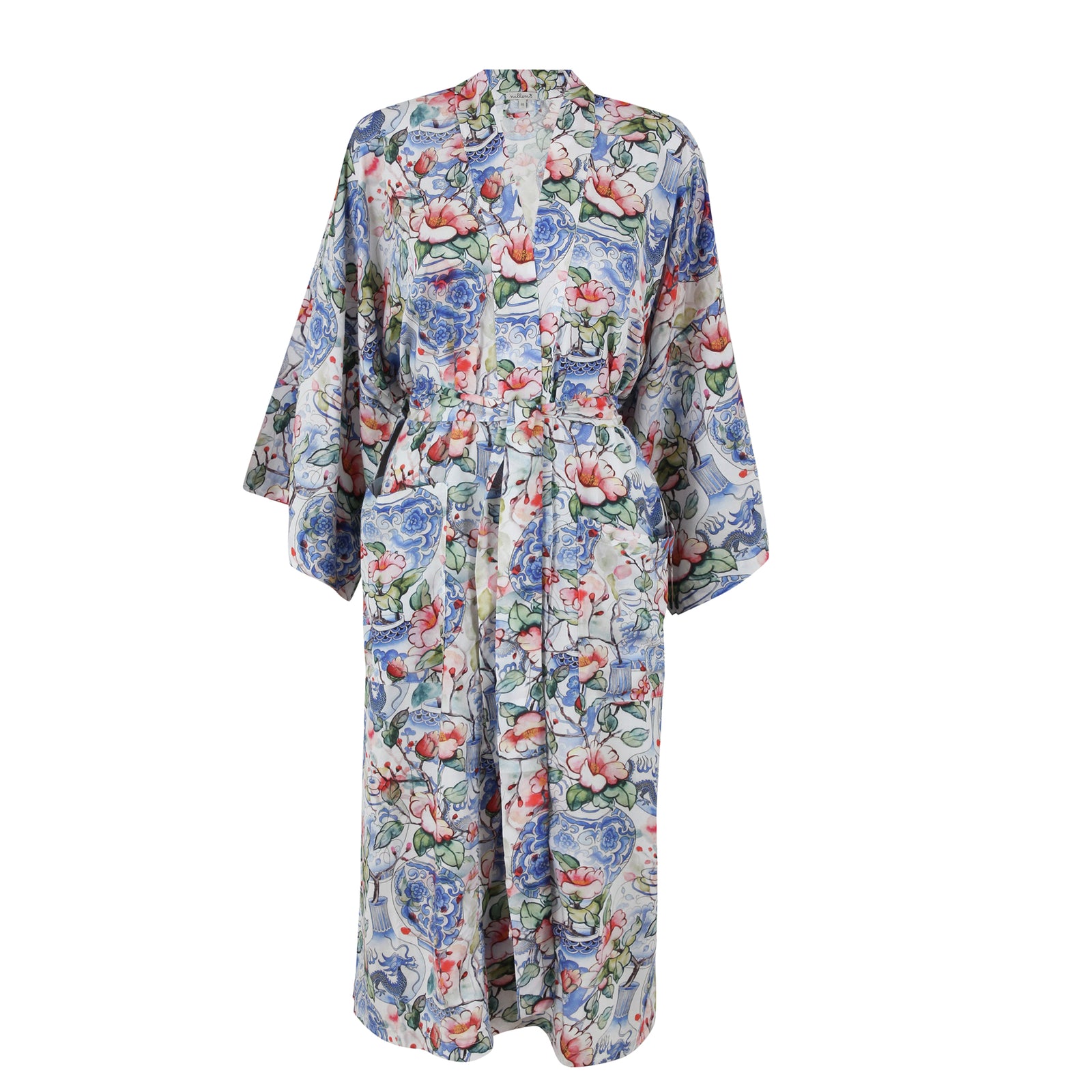 Chinese Vases Silky Viscose Kimono