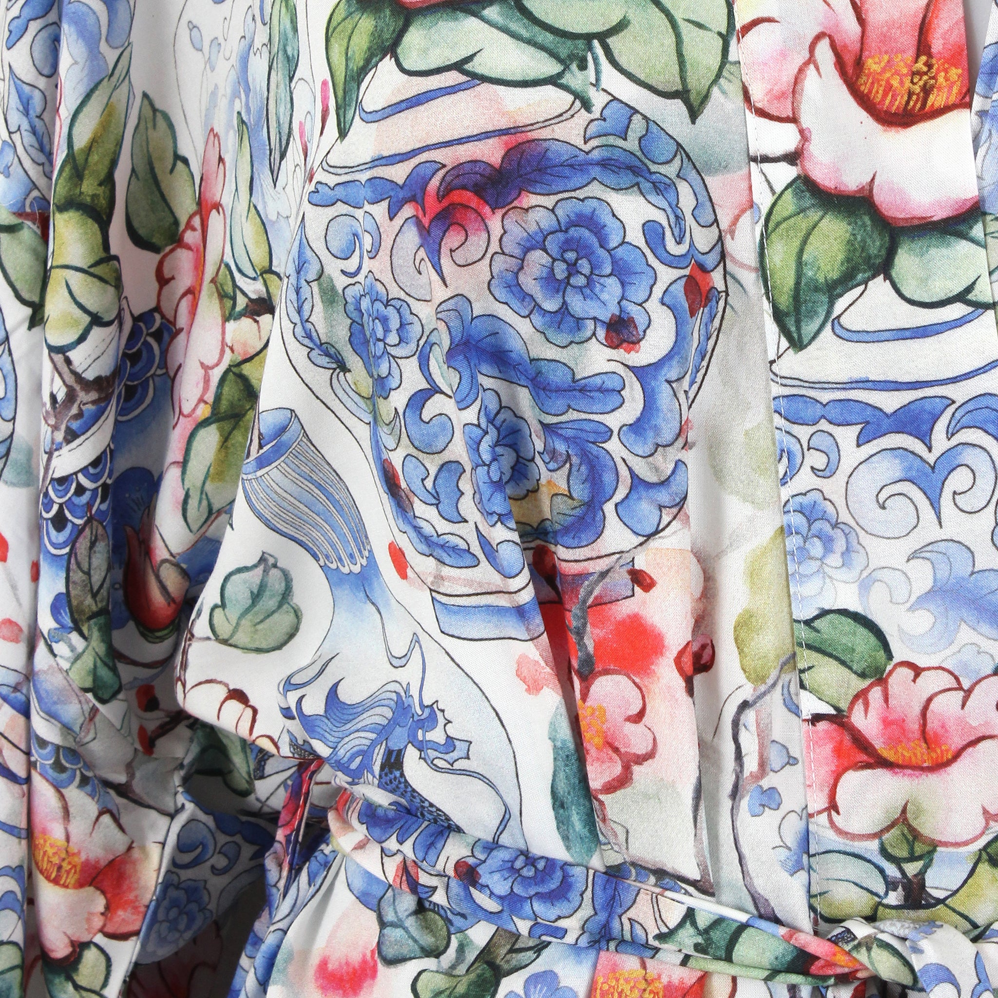 Chinese Vases Silky Viscose Kimono