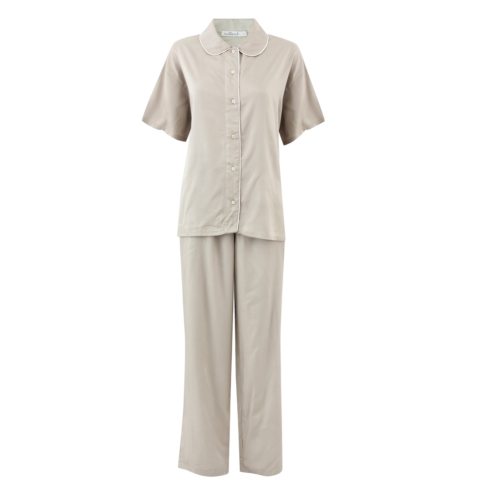 Khaki Piping Silky Viscose Pyjama Set