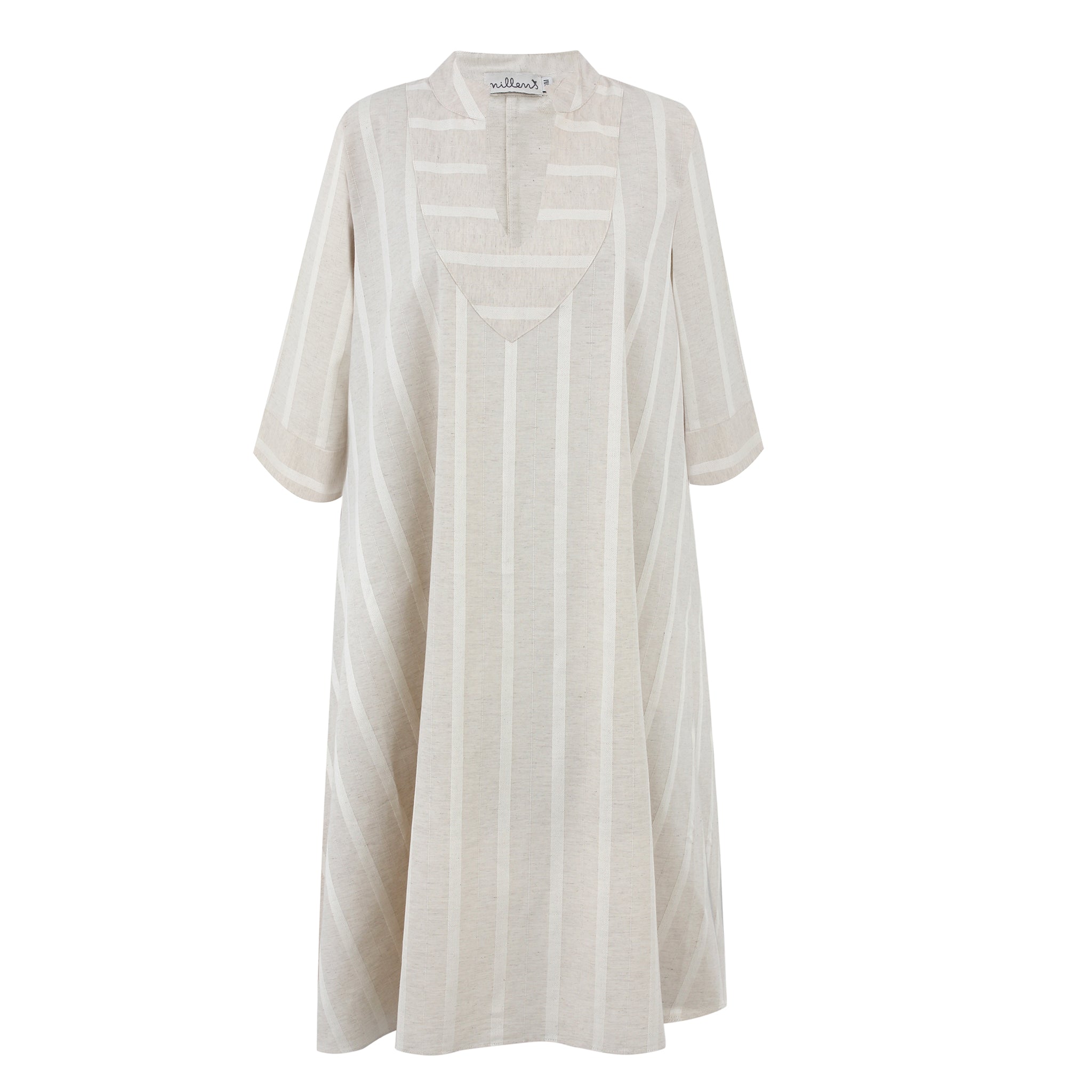Beige Striped Linen Kaftan