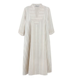 Beige Striped Linen Kaftan