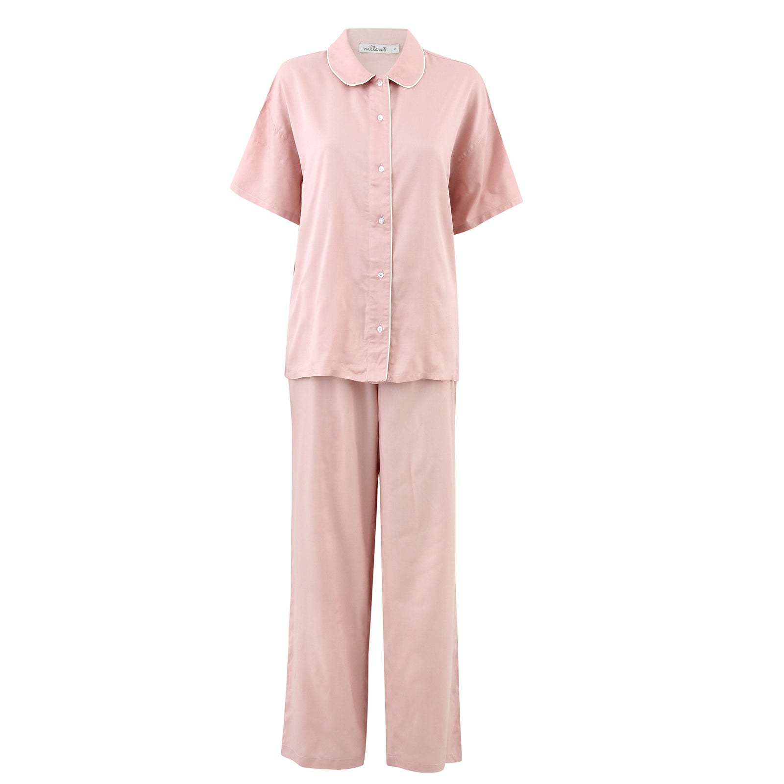 Dusty Pink Piping Silky Viscose Pyjama Set