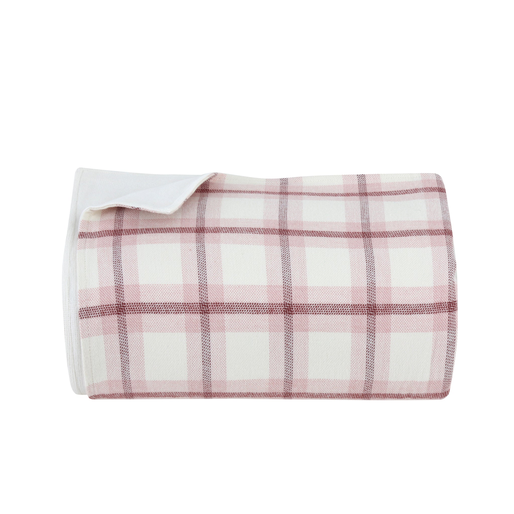 Off-White/Rose Checkered Throw Blanket