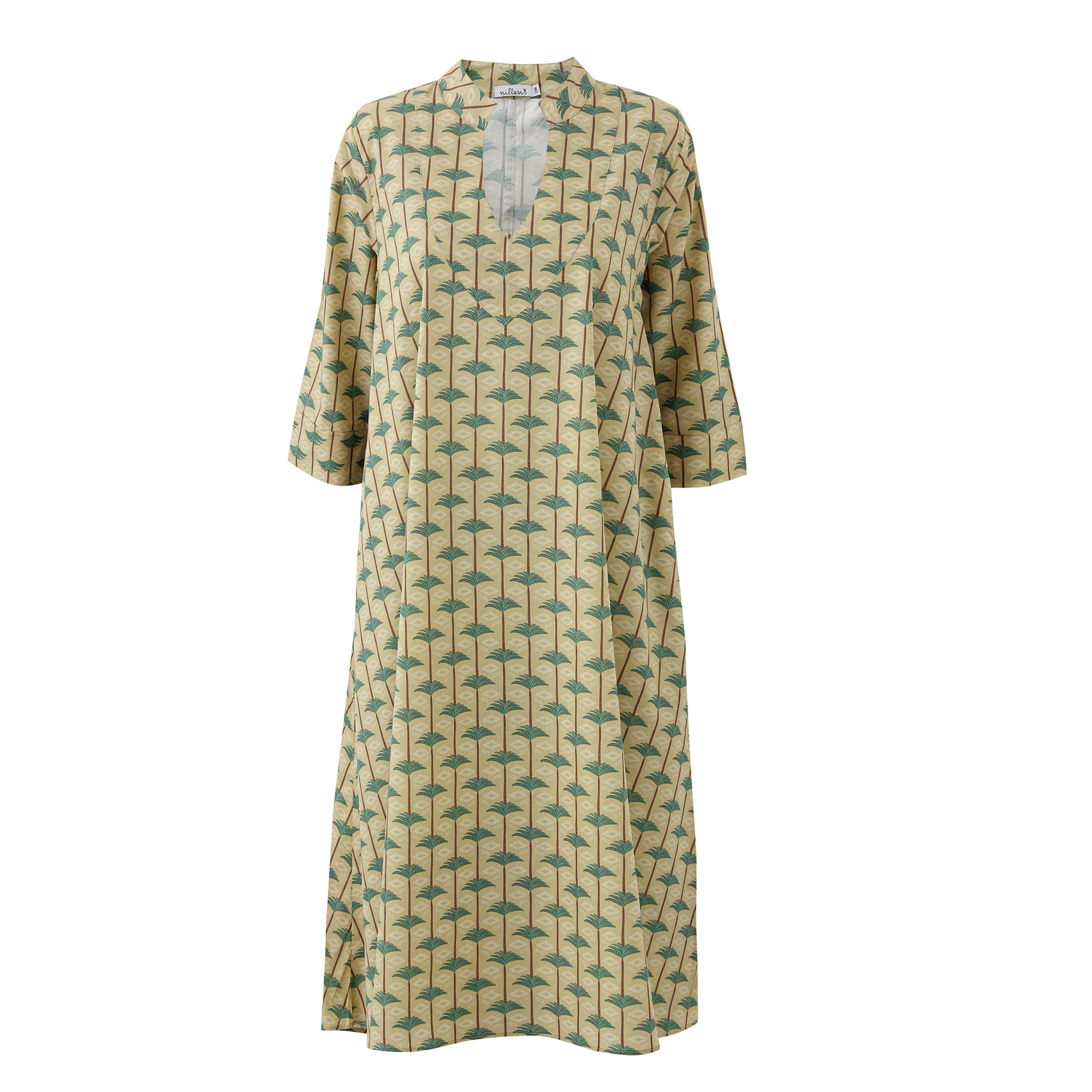 Golden Palms Cotton Kaftan Dress