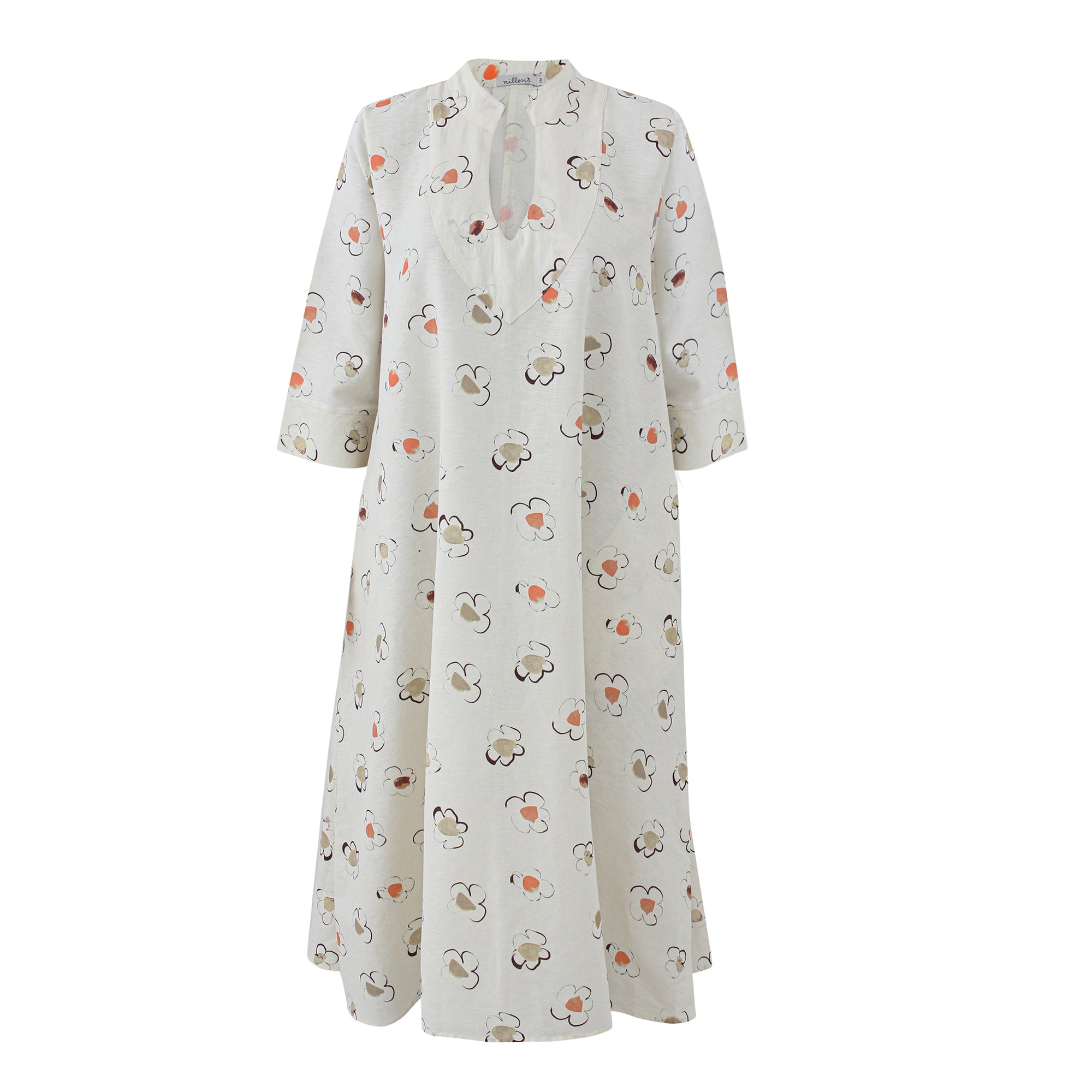 Doodle Blooms Linen Kaftan Dress