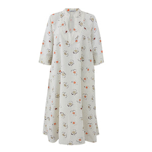 Doodle Blooms Linen Kaftan Dress