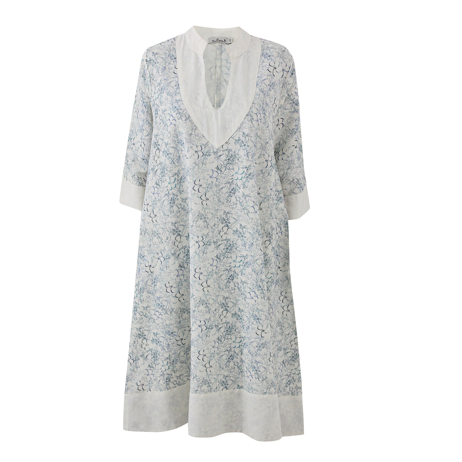 Botanical Canvas Linen Kaftan Dress