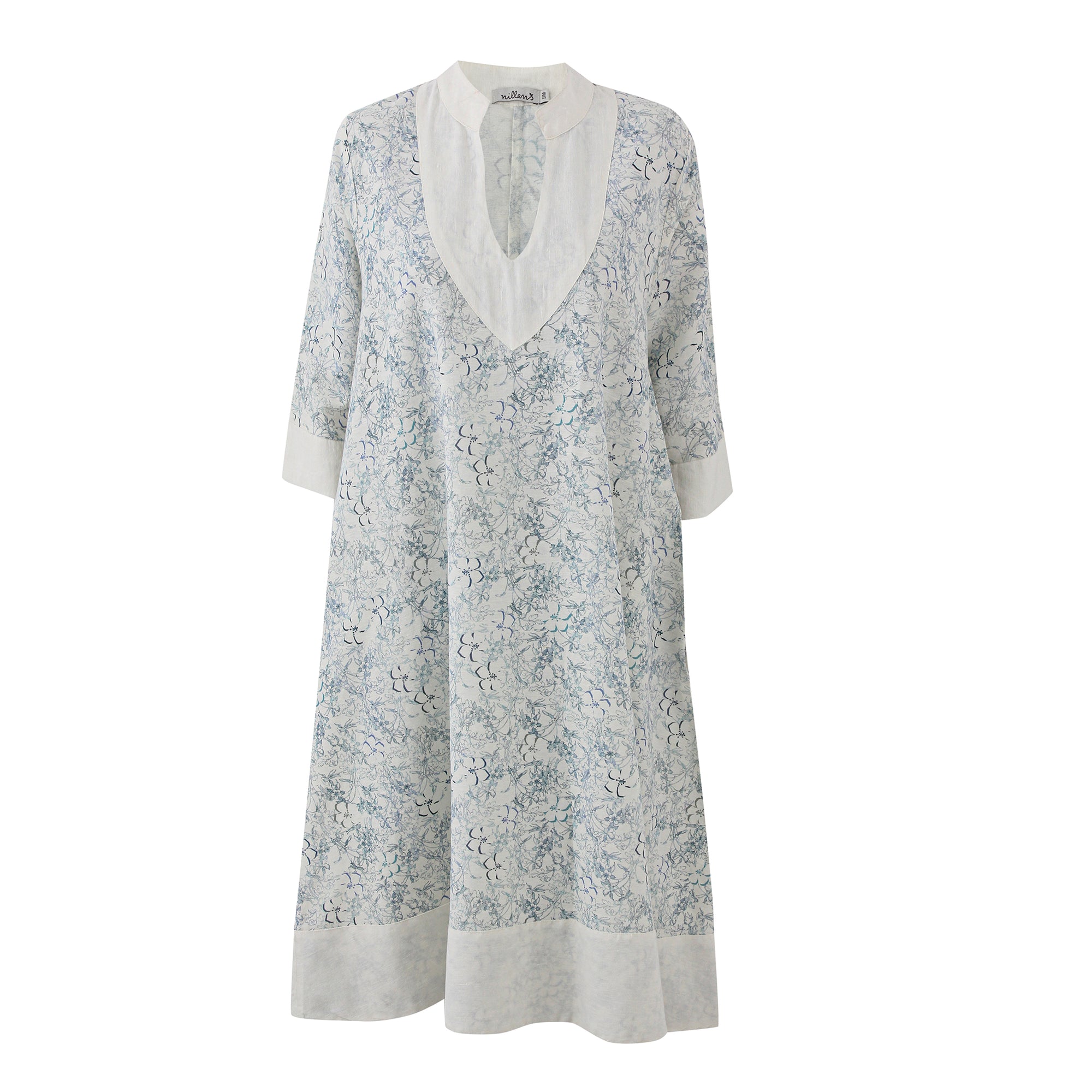 Botanical Canvas Linen Kaftan Dress