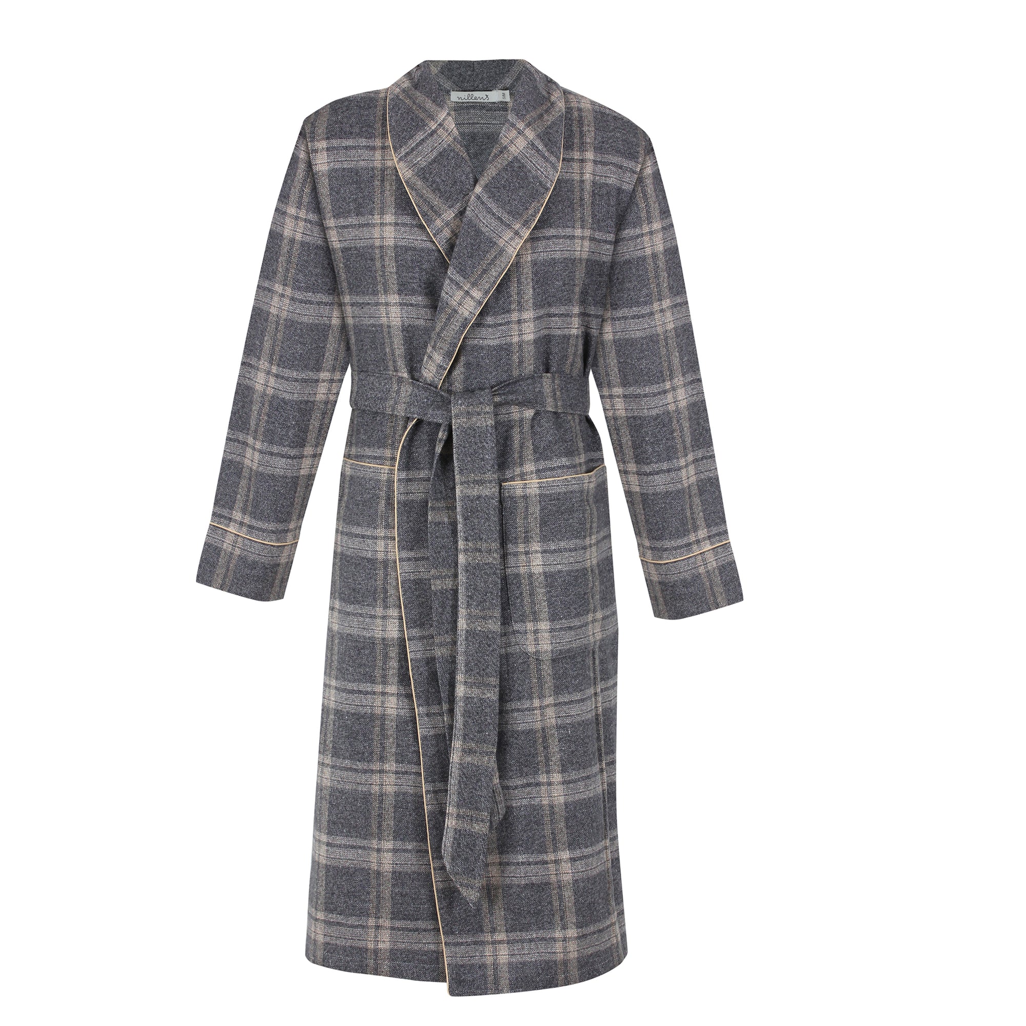 Greige Check Piping Robe