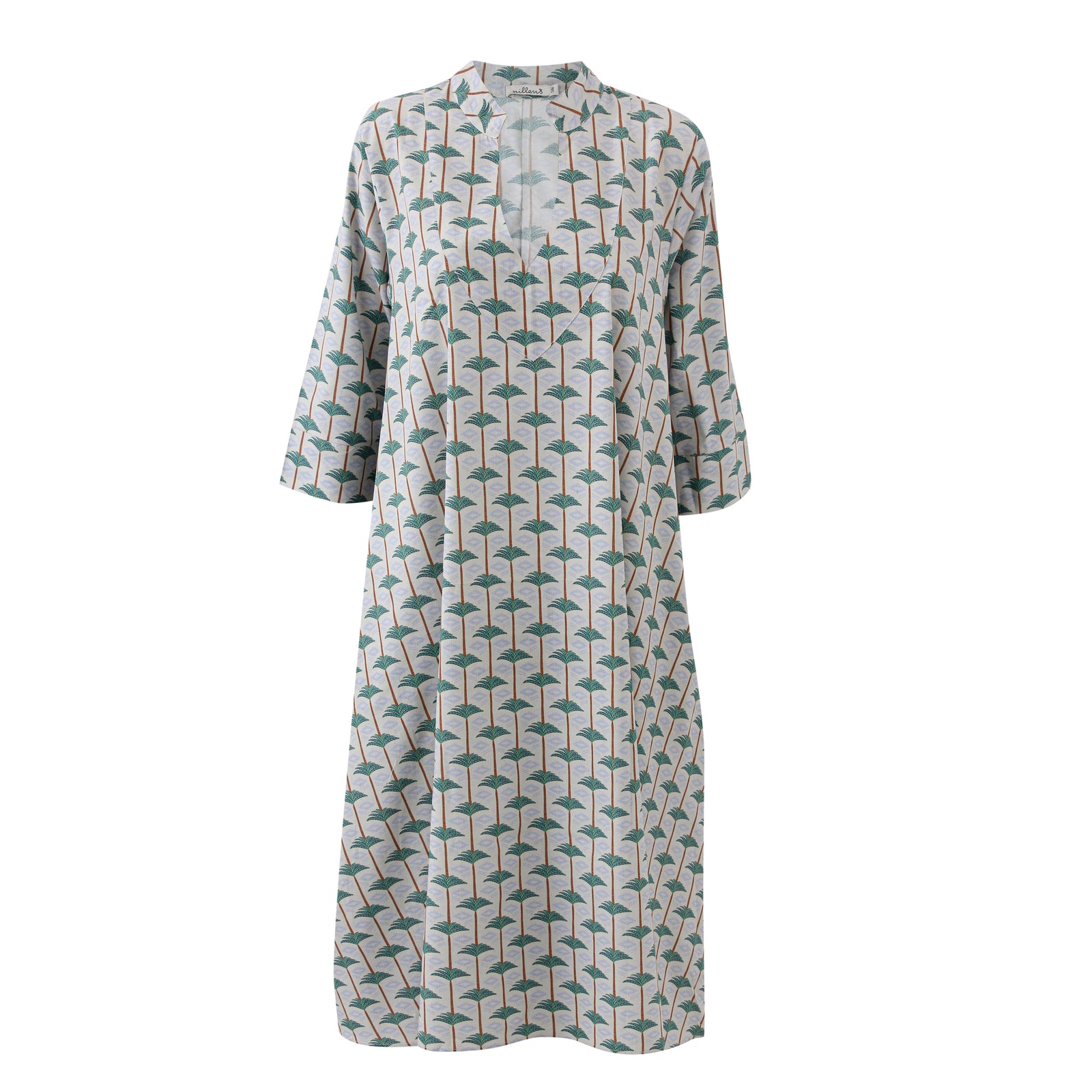 Cream Palm Cotton Kaftan Dress