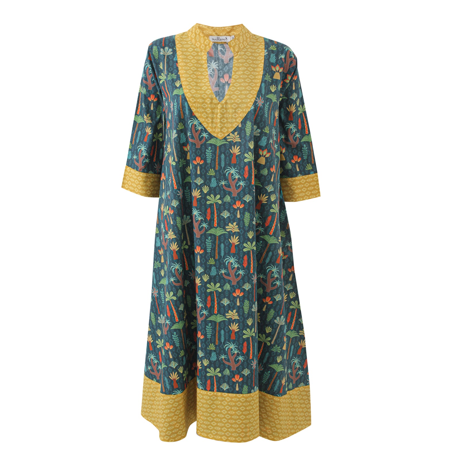 Palm Garden Cotton Kaftan Dress