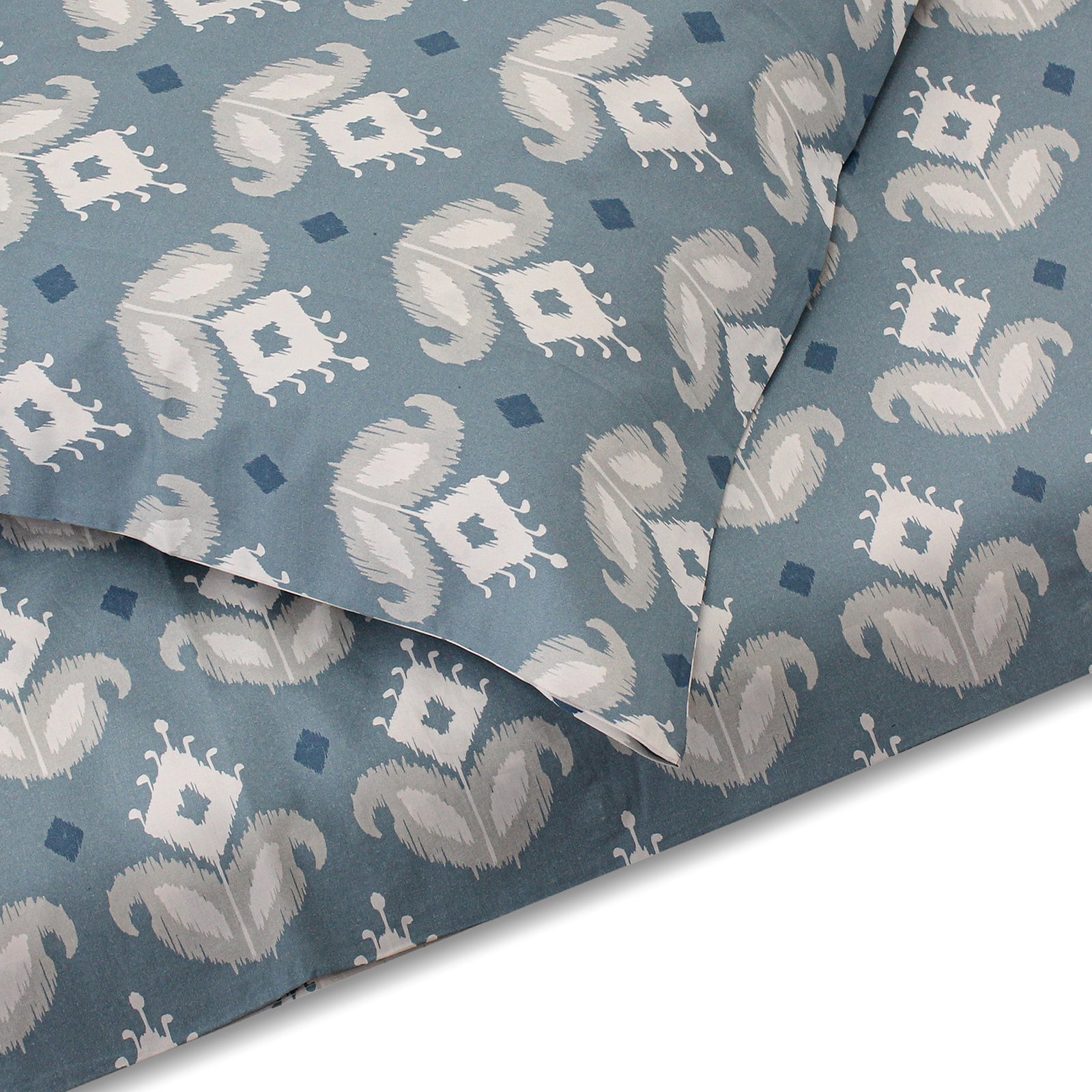 Blue Ikat Flowers Printed Duvet + Pillowcases