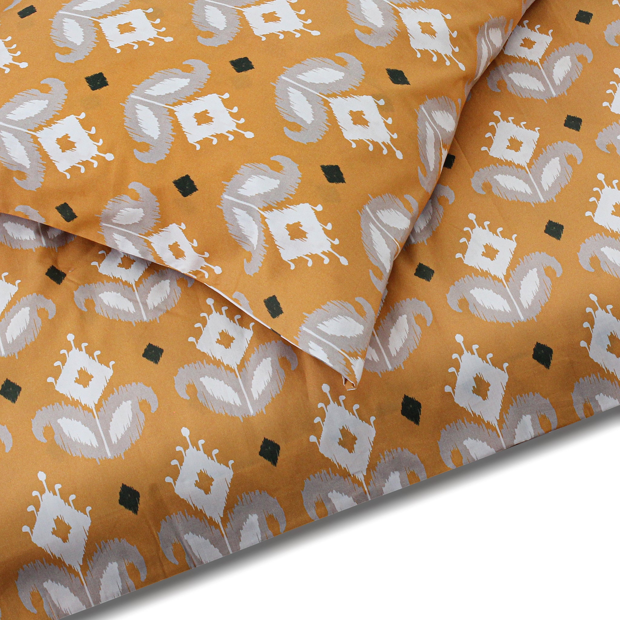 Mustard Ikat Flowers Printed Duvet + Pillowcases