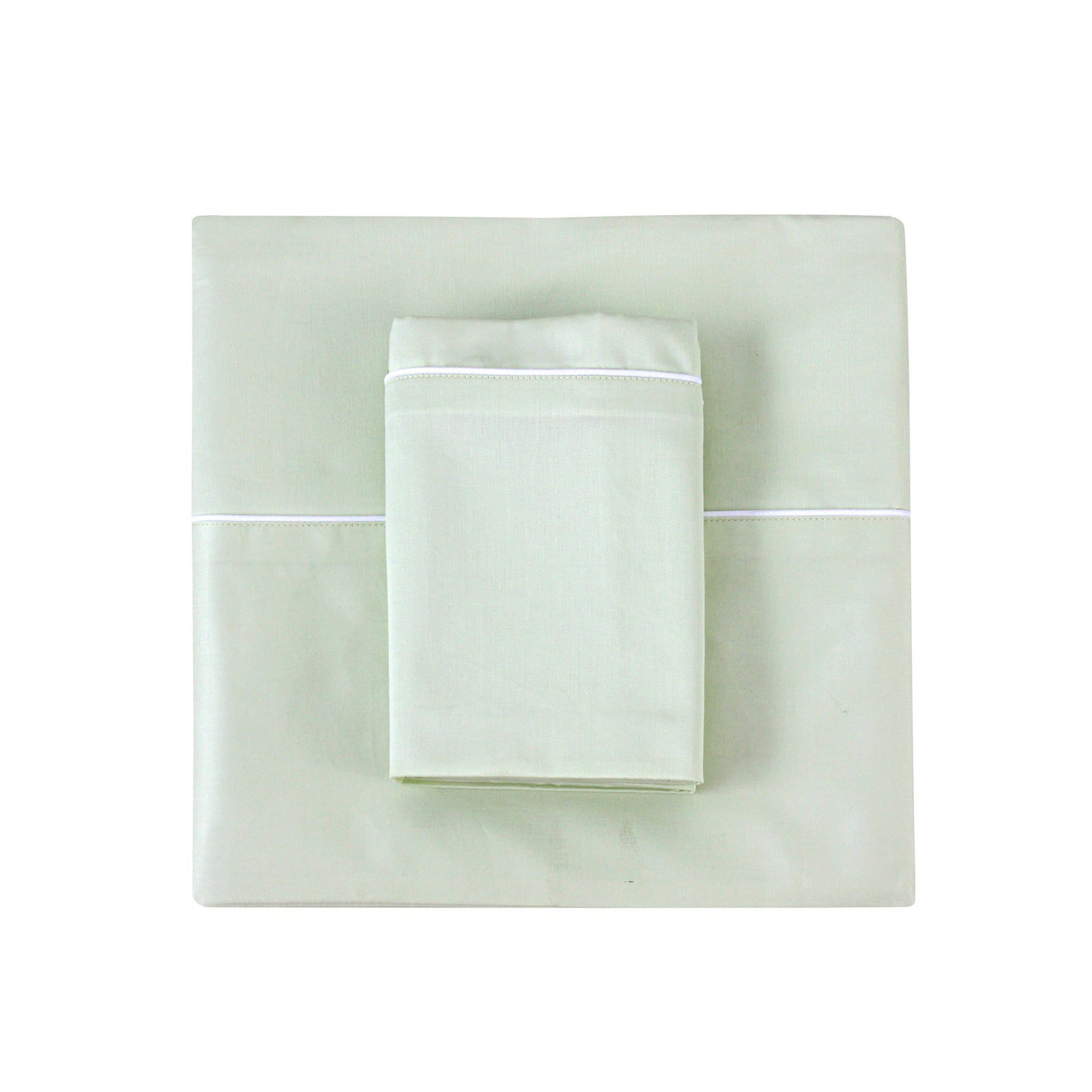 Mint/White Piping Sheet + Pillowcases (600 TC)