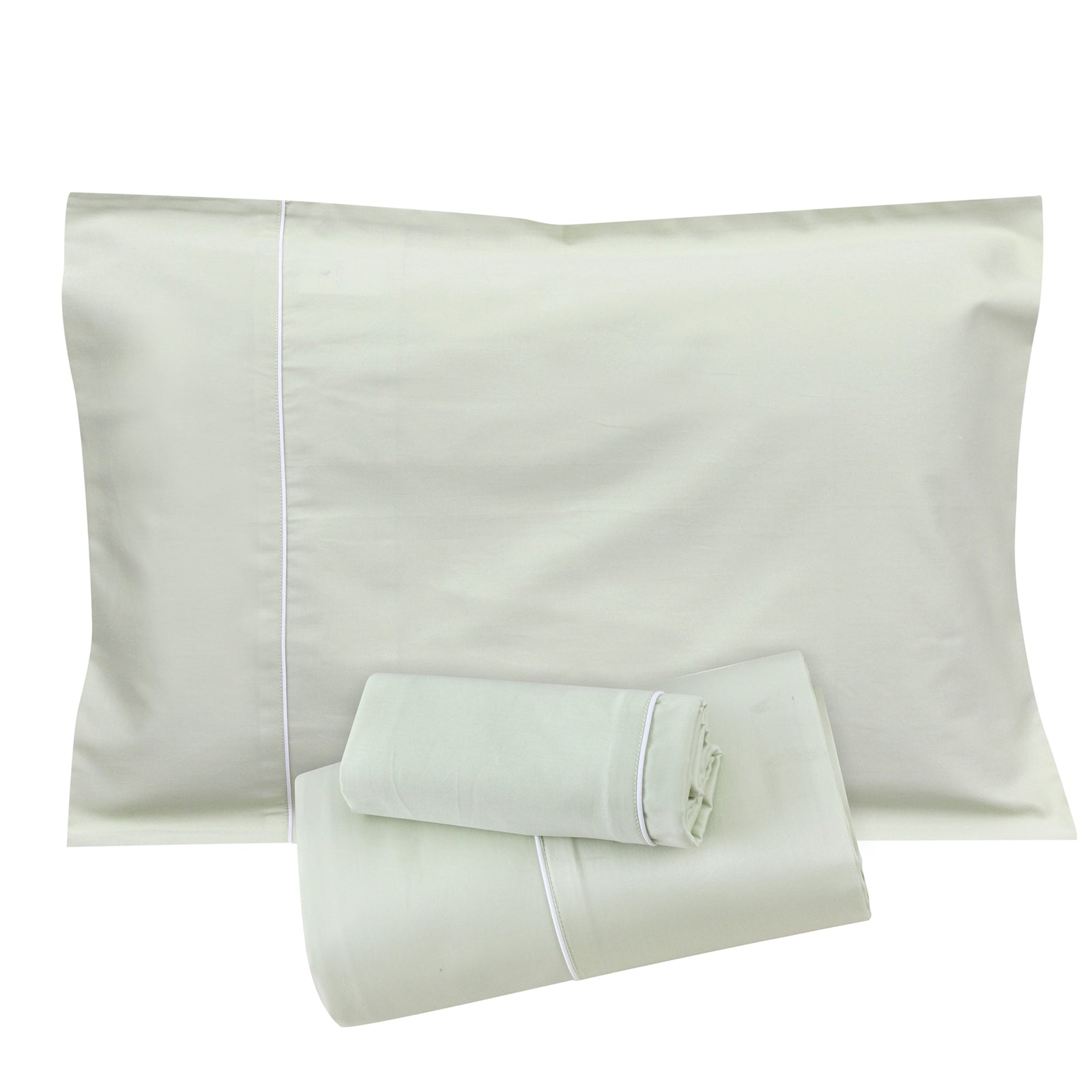 Mint/White Piping Sheet + Pillowcases (600 TC)