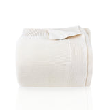 Off-White Cotton Knit Throw Blanket