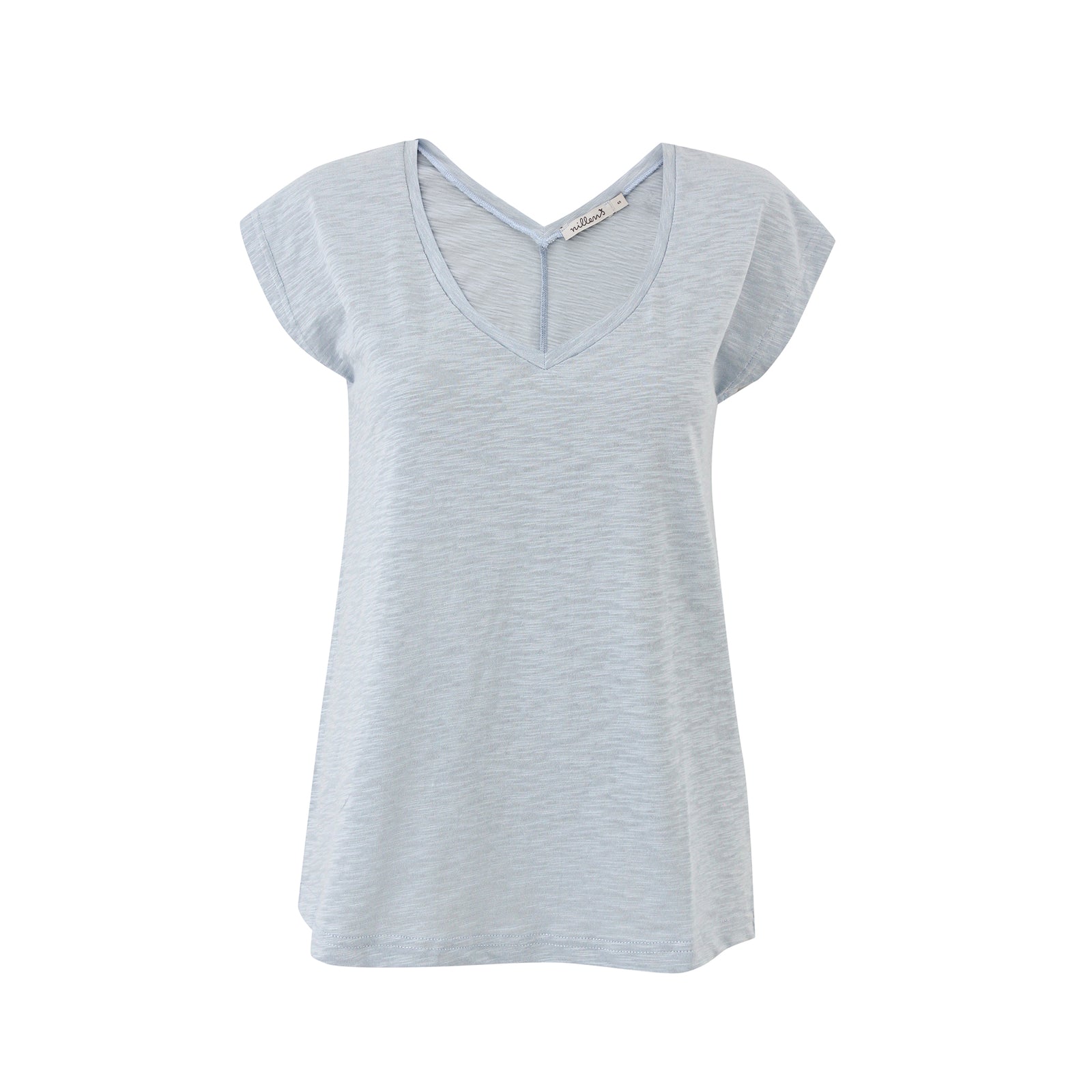 Sky Blue Cotton Slub V-Neck T-Shirt