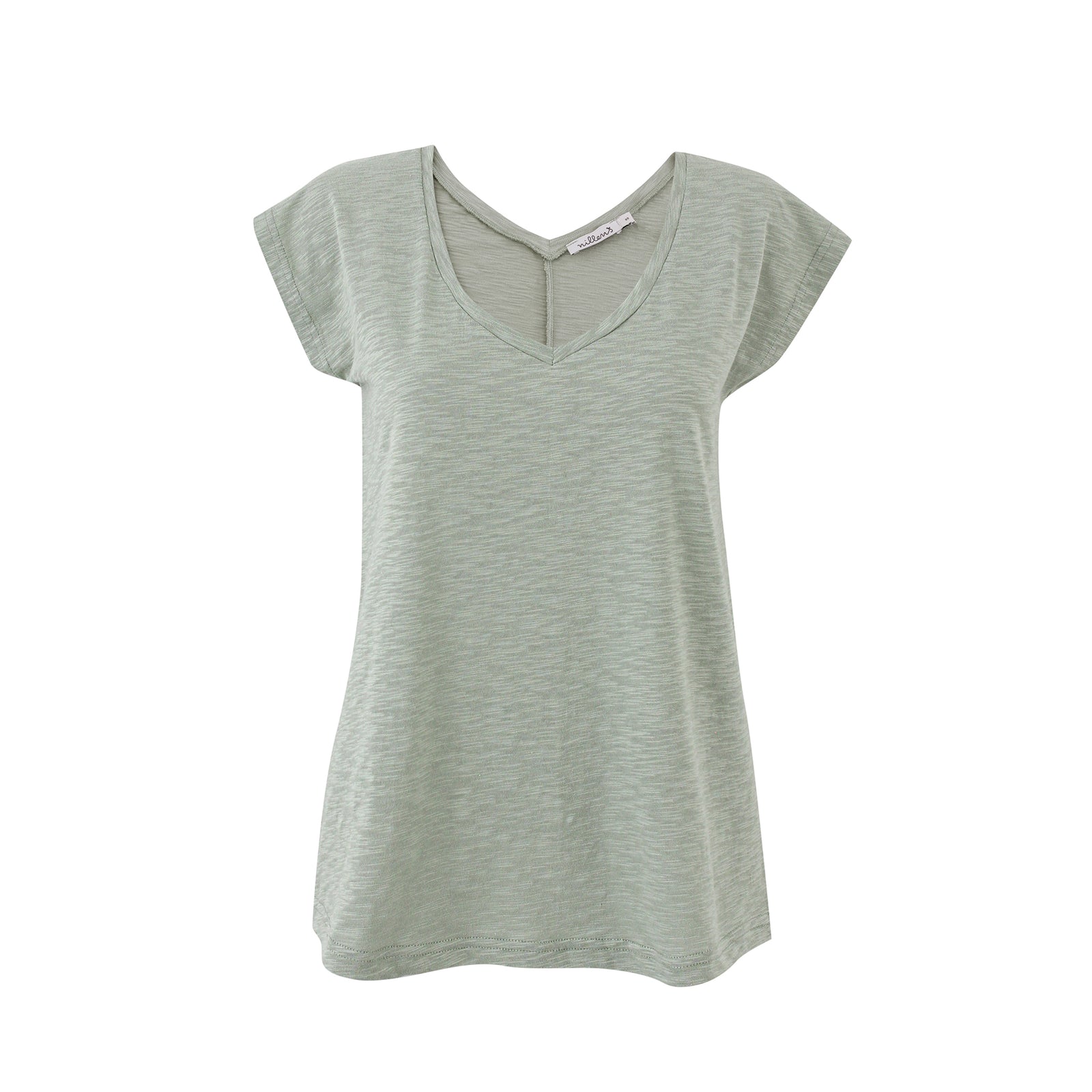 Sage Green Cotton Slub V-Neck T-Shirt