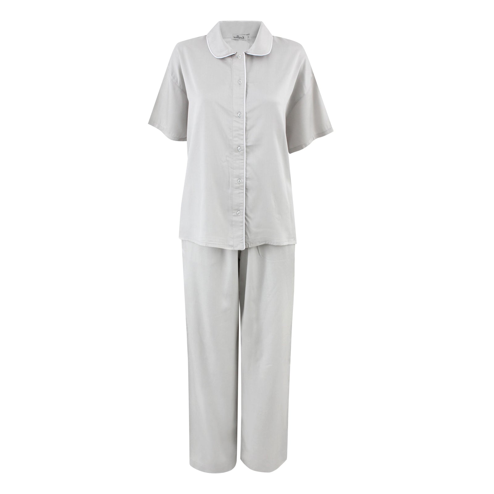 Light Grey Piping Silky Viscose Pyjama Set