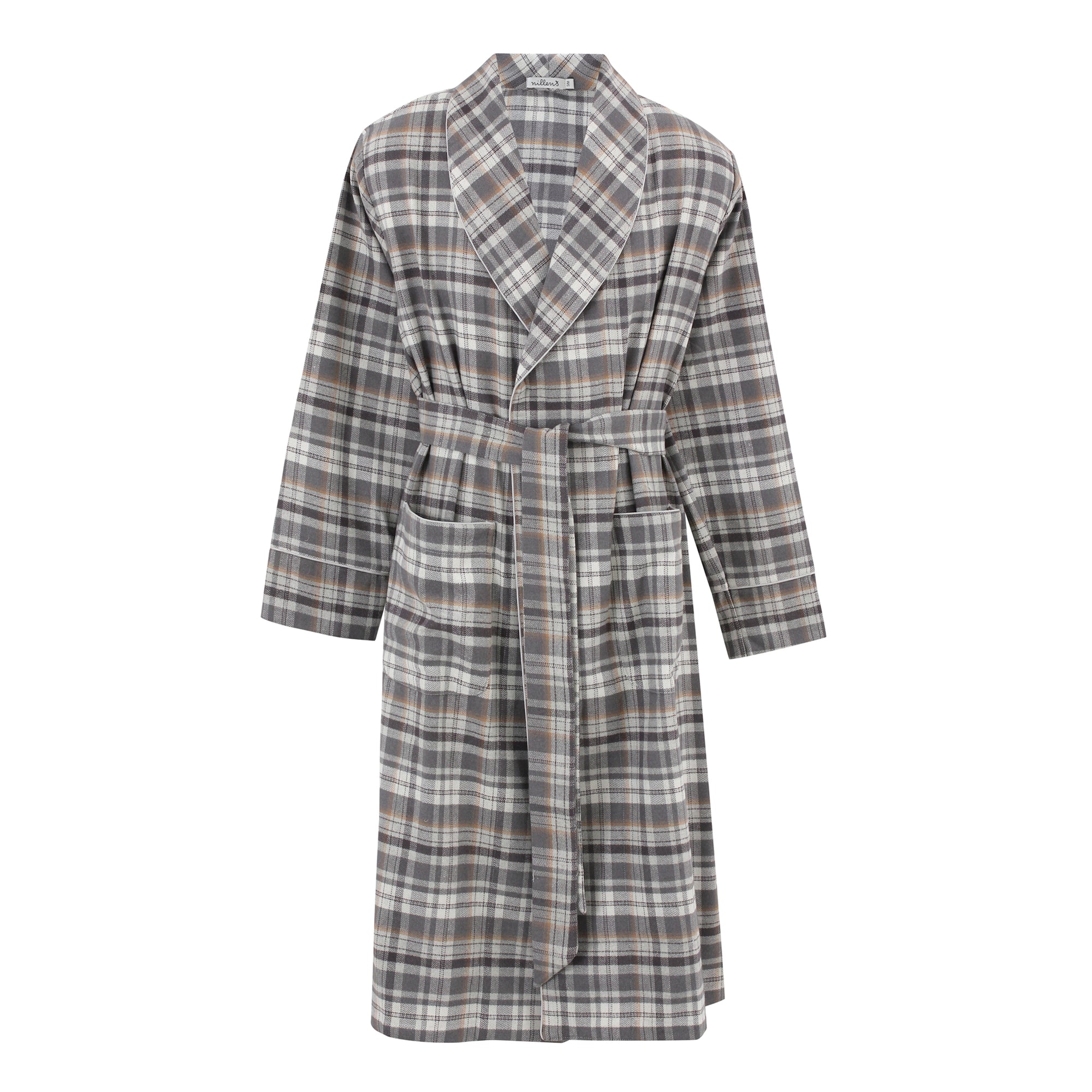 Charcoal  Check Piping Robe