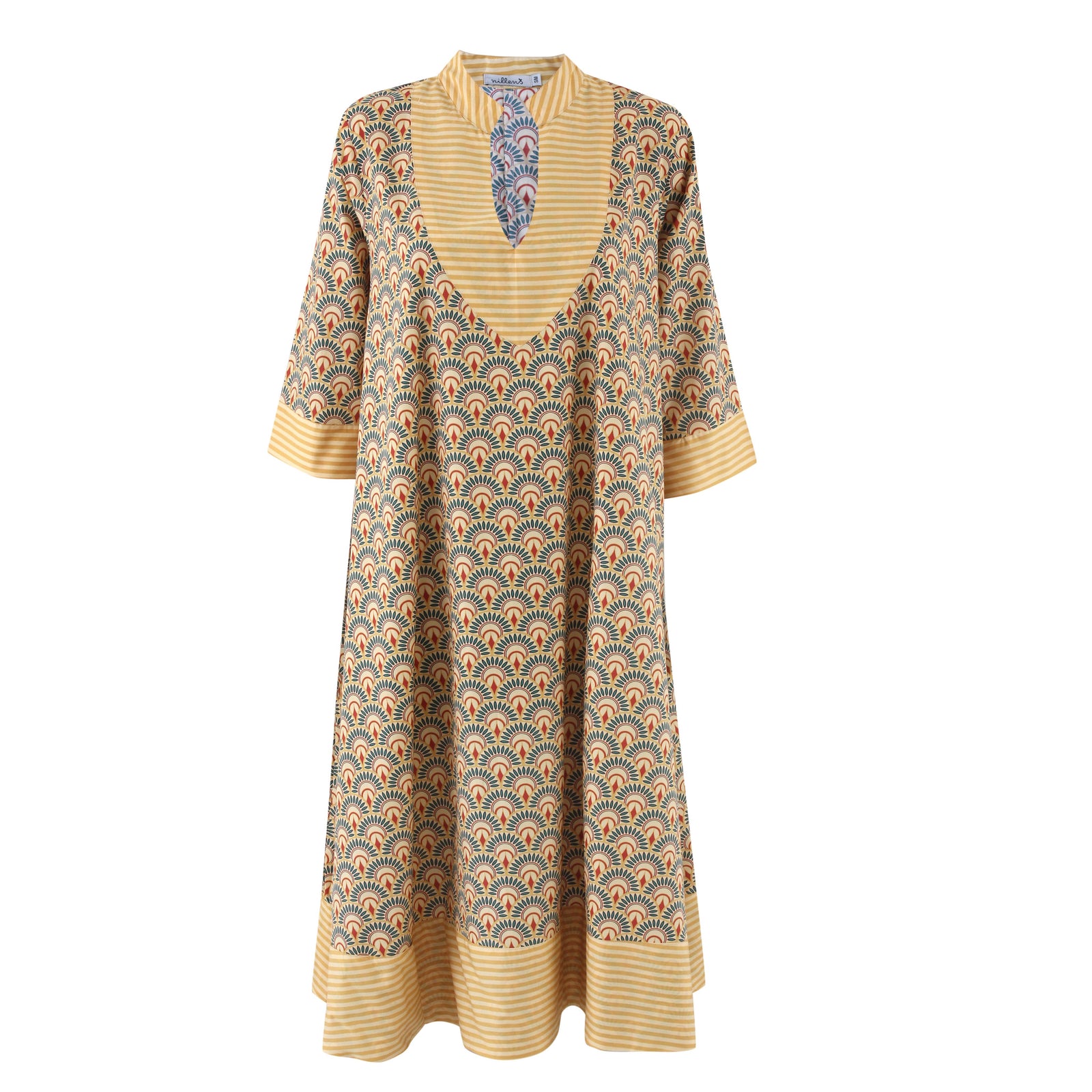 Red Fan Cotton Kaftan Dress