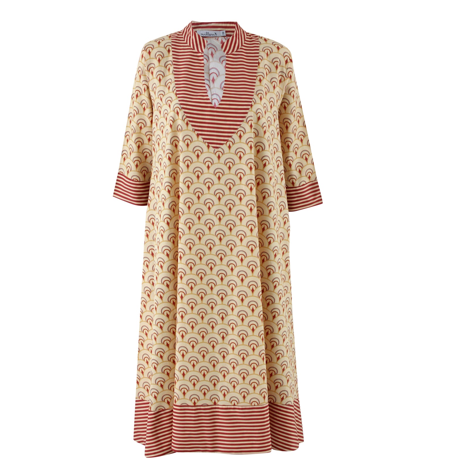 Golden Fan Cotton Kaftan Dress