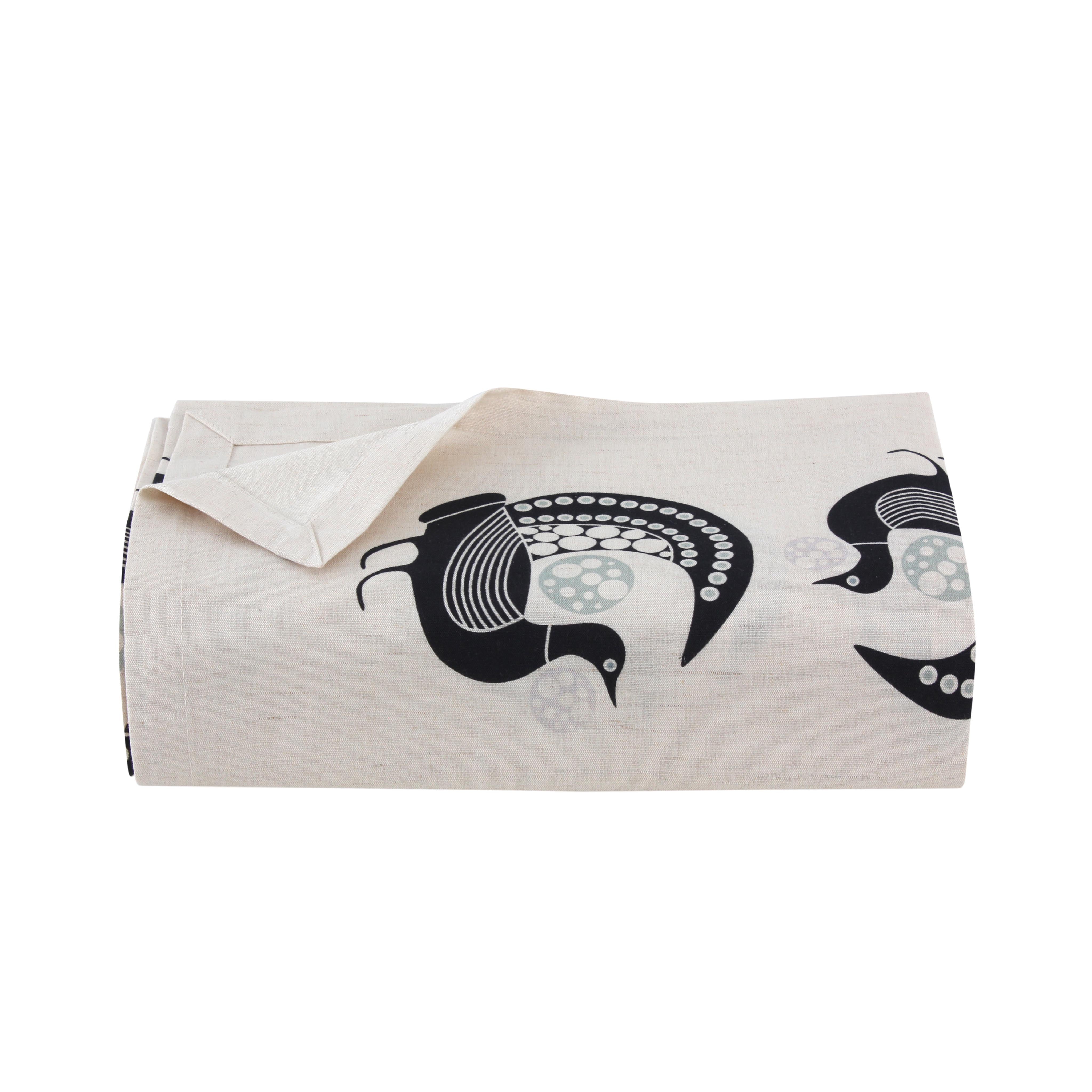 Black Peacock Linen Tablecloth