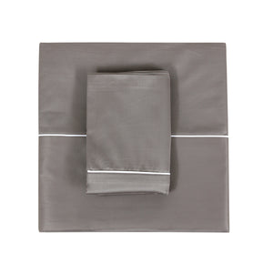Dark Grey/White Piping Sheet + Pillowcases (600 TC)