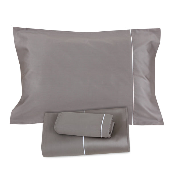 Dark Grey With White Piping Sheet + Pillowcases (600 TC)