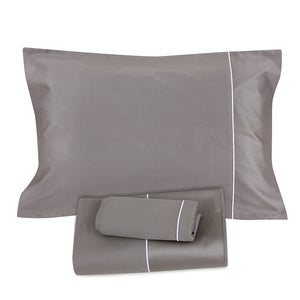 Dark Grey/White Piping Sheet + Pillowcases (600 TC)