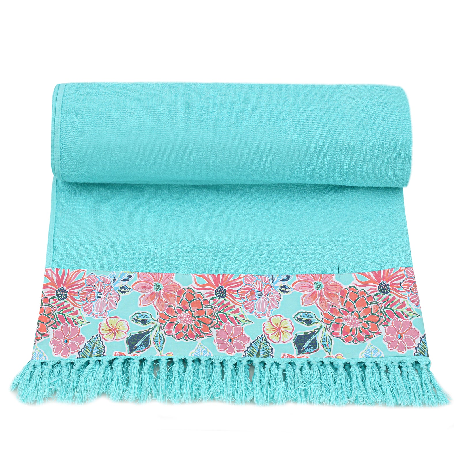 Aqua Florals Beach Towel
