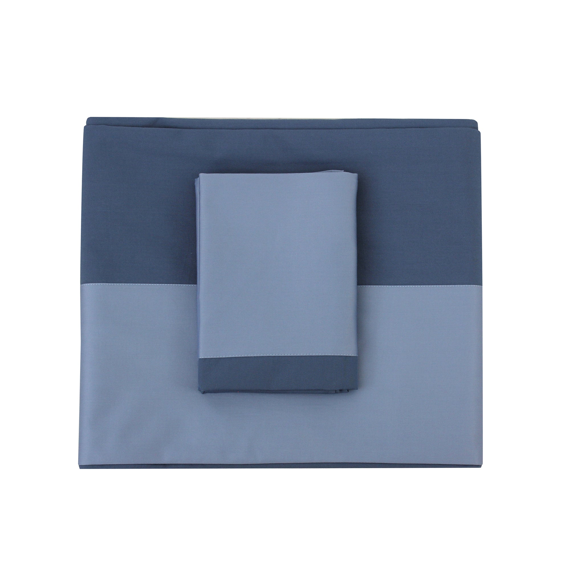 Midnight Blue Border Flat Sheet + Pillowcases (350 TC)