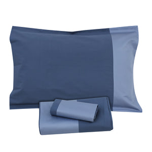 Midnight Blue Border Flat Sheet + Pillowcases (350 TC)