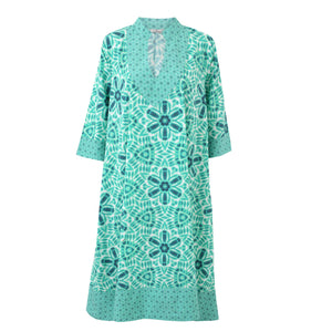 Green Boho Cotton Kaftan Dress