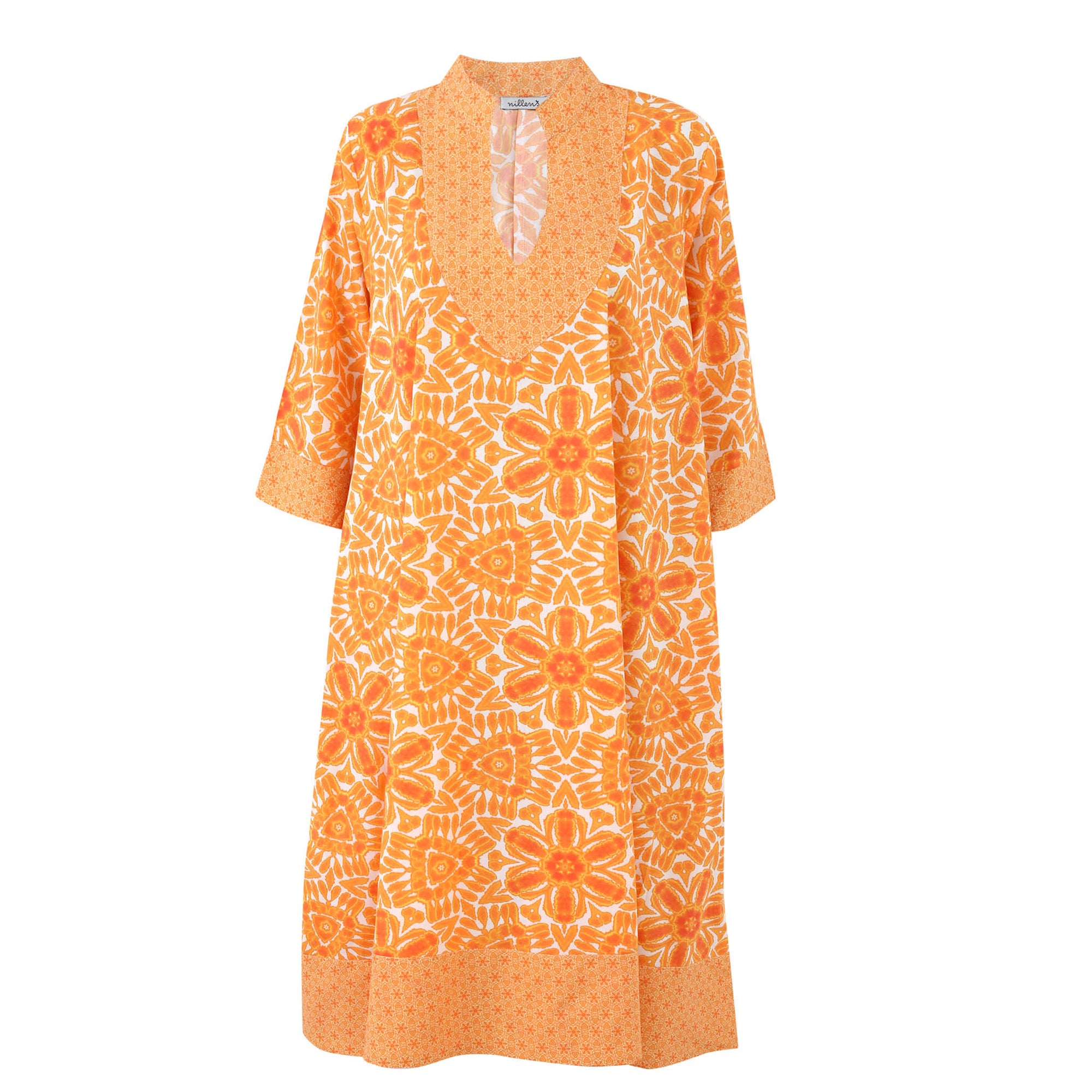 Orange Boho Cotton Kaftan Dress