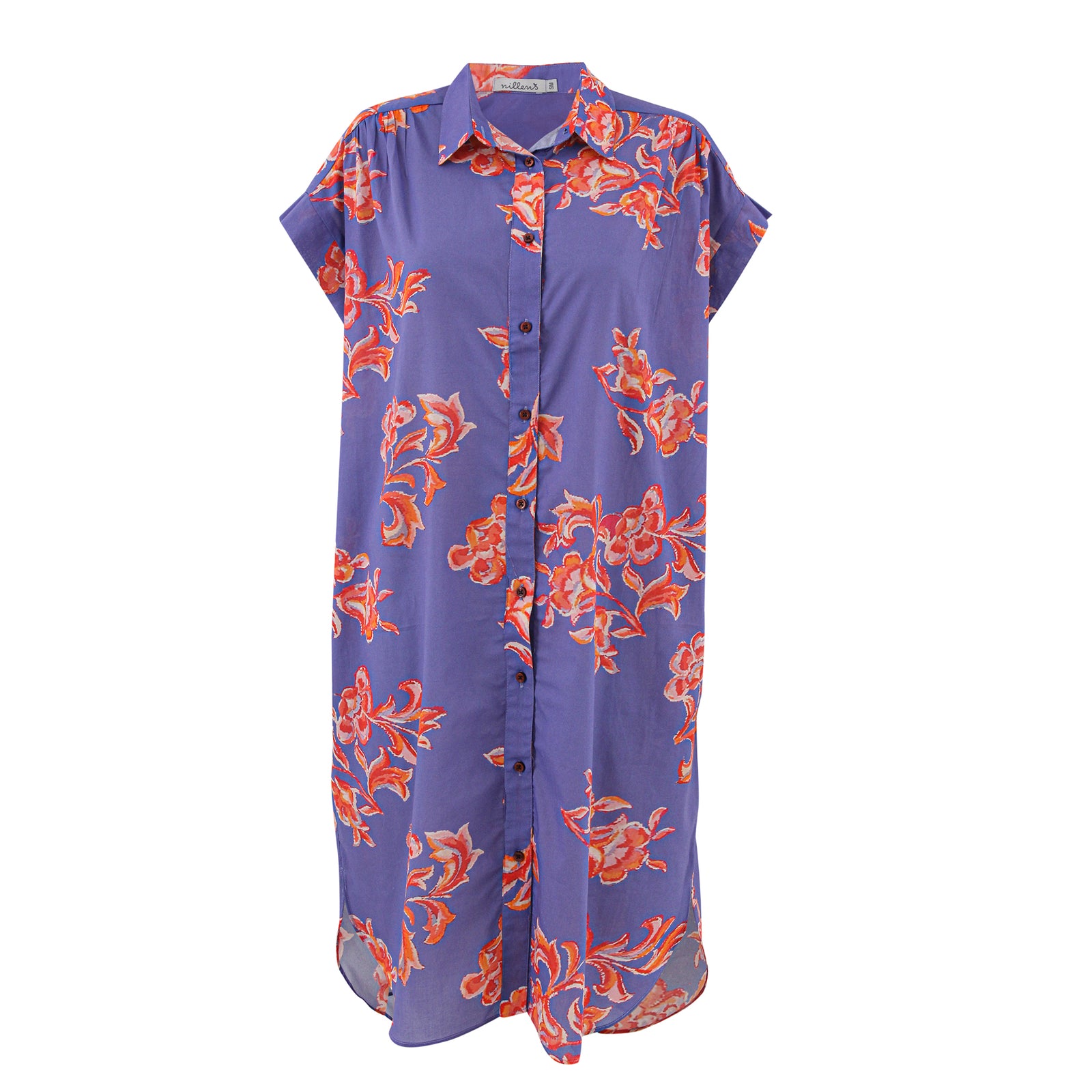 Blue Fiery Florals Shirt Dress