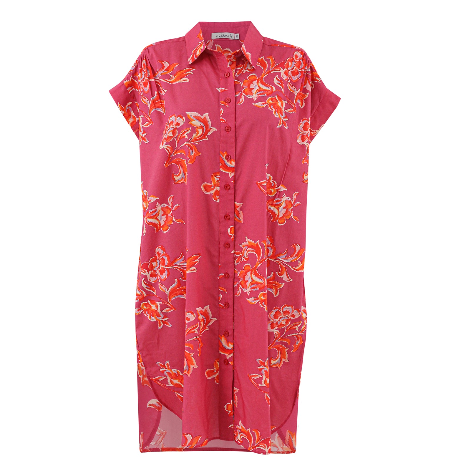 Burgundy Fiery Florals Shirt Dress