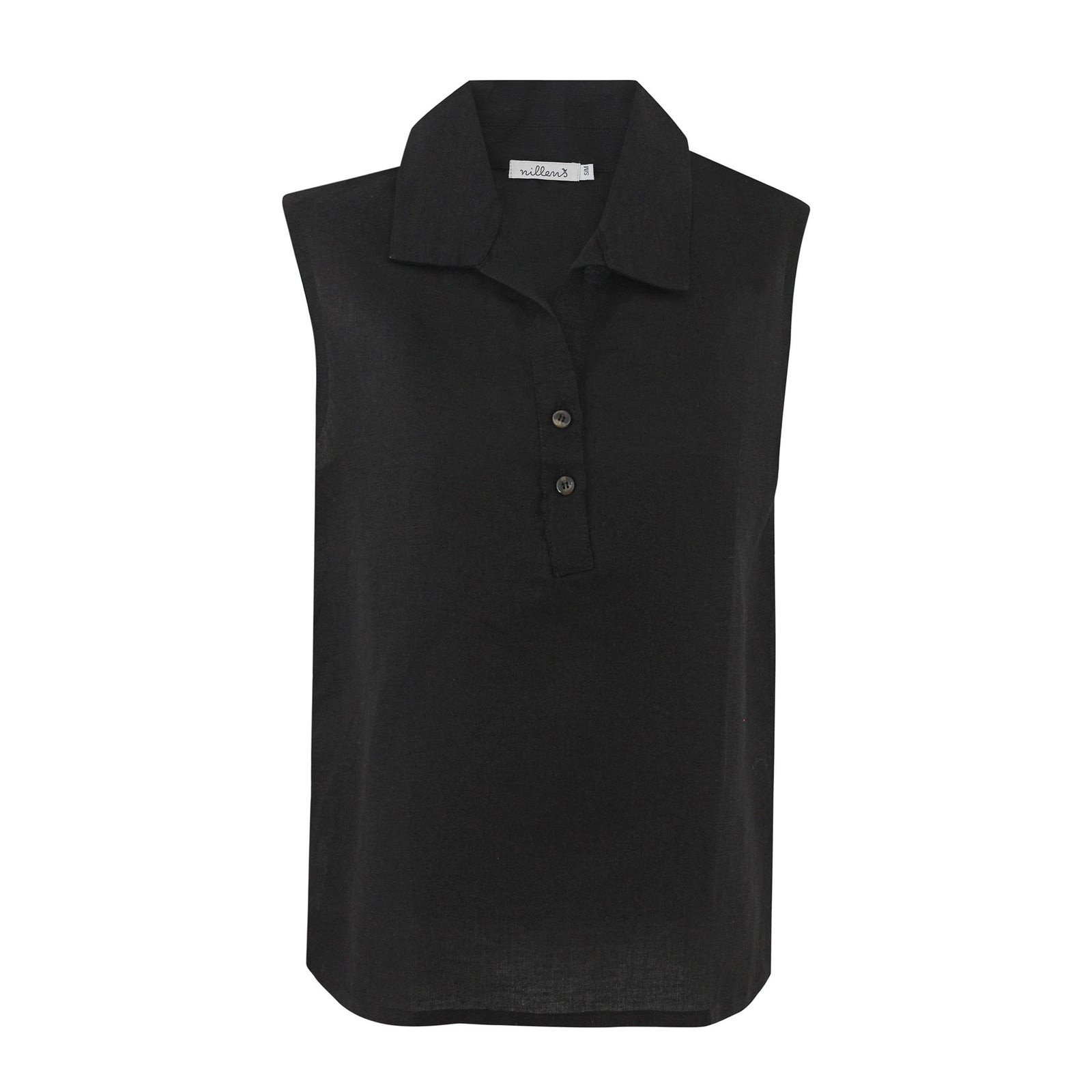 Black Sleeveless Linen Blouse