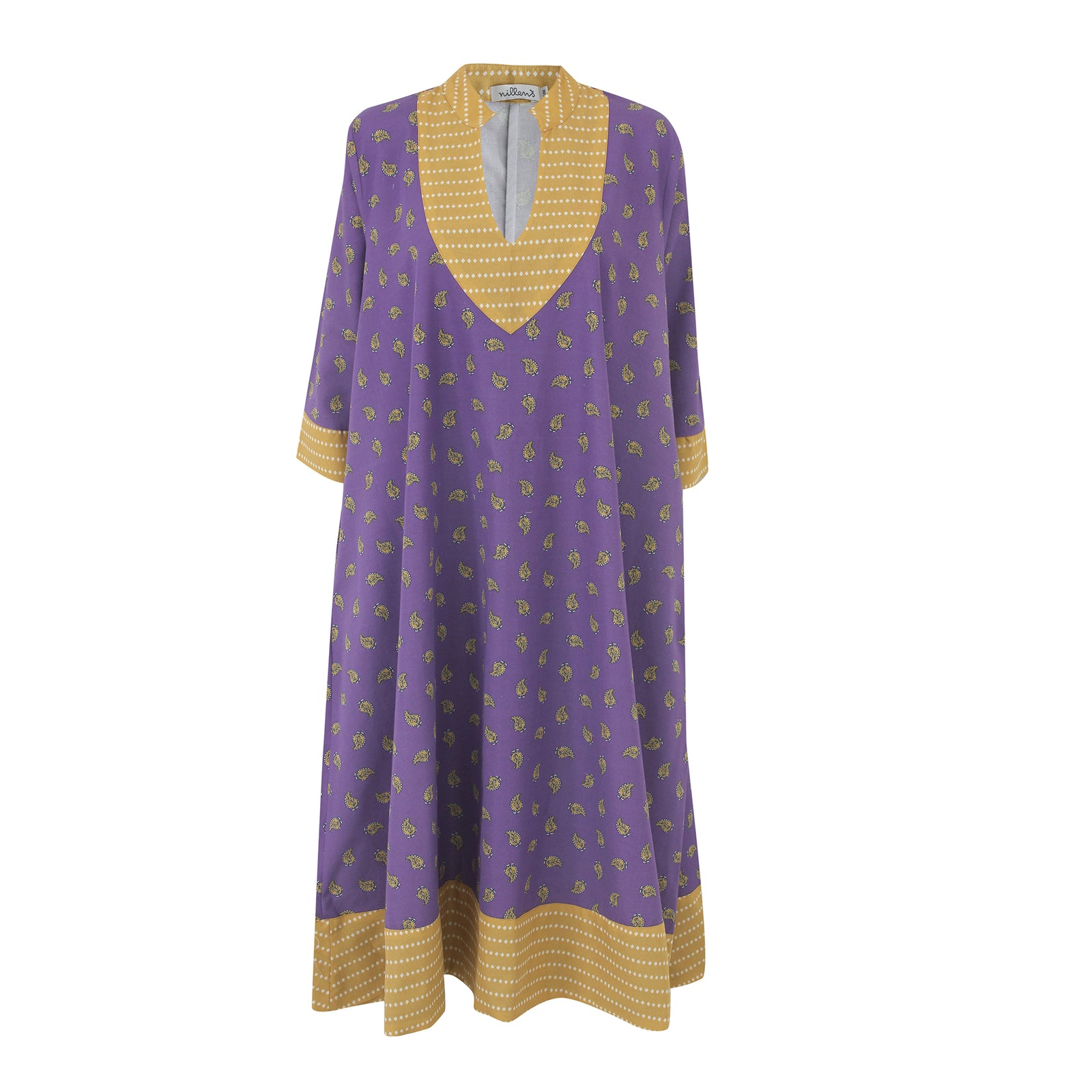 Purple Paisley Linen Kaftan Dress