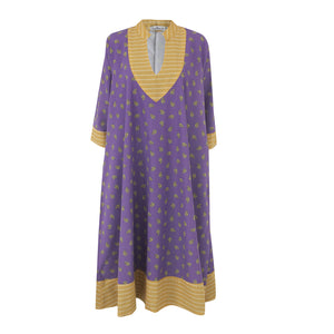 Purple Paisley Linen Kaftan Dress
