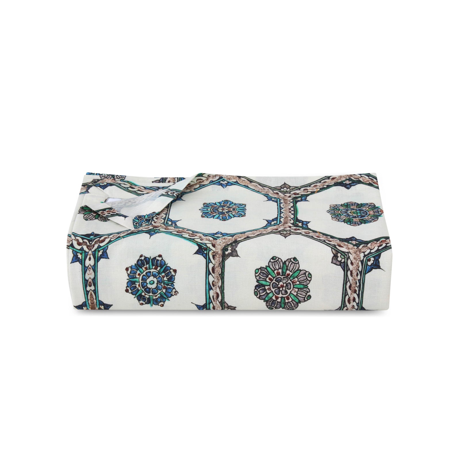 Blue Arabesque Linen Tablecloth