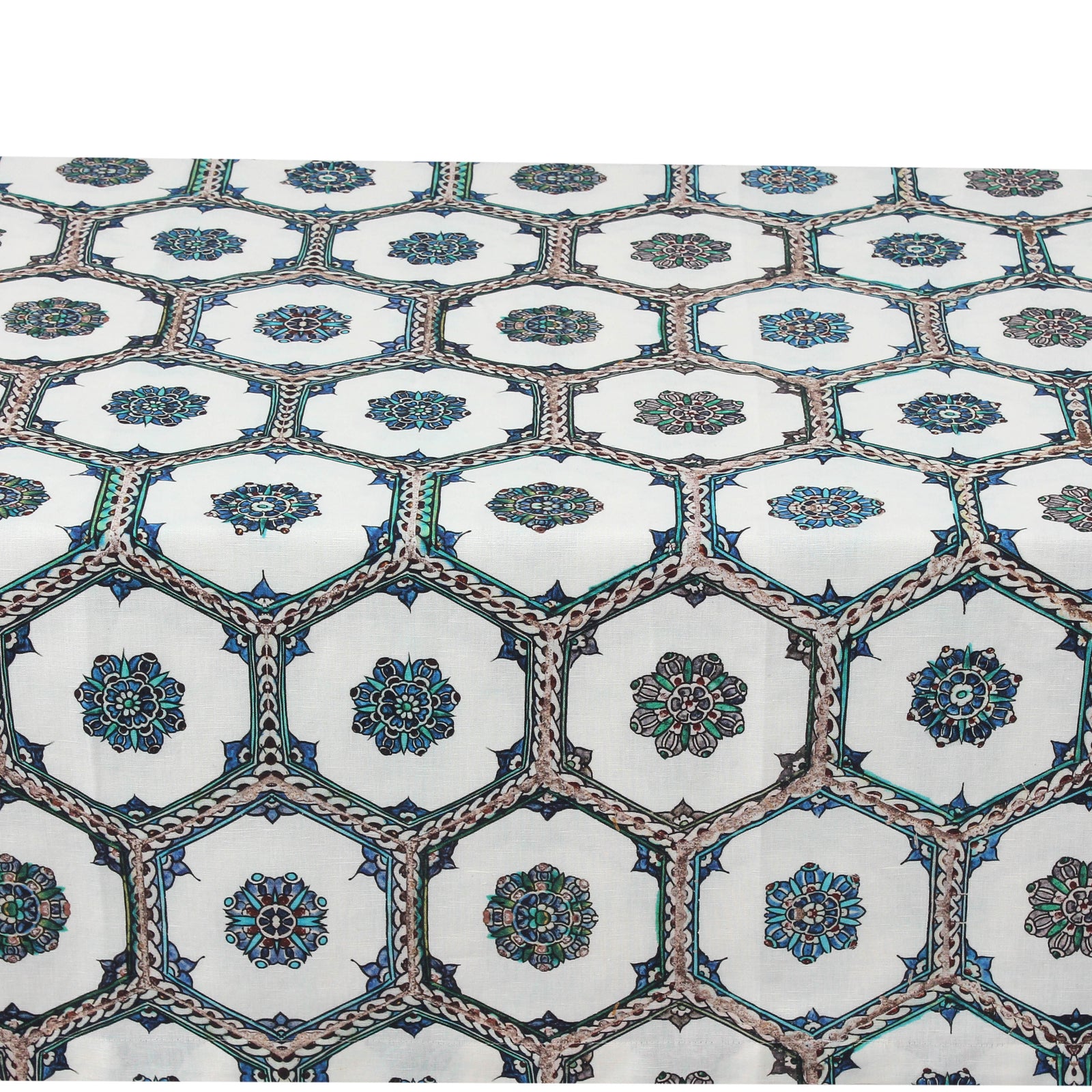 Blue Arabesque Linen Tablecloth