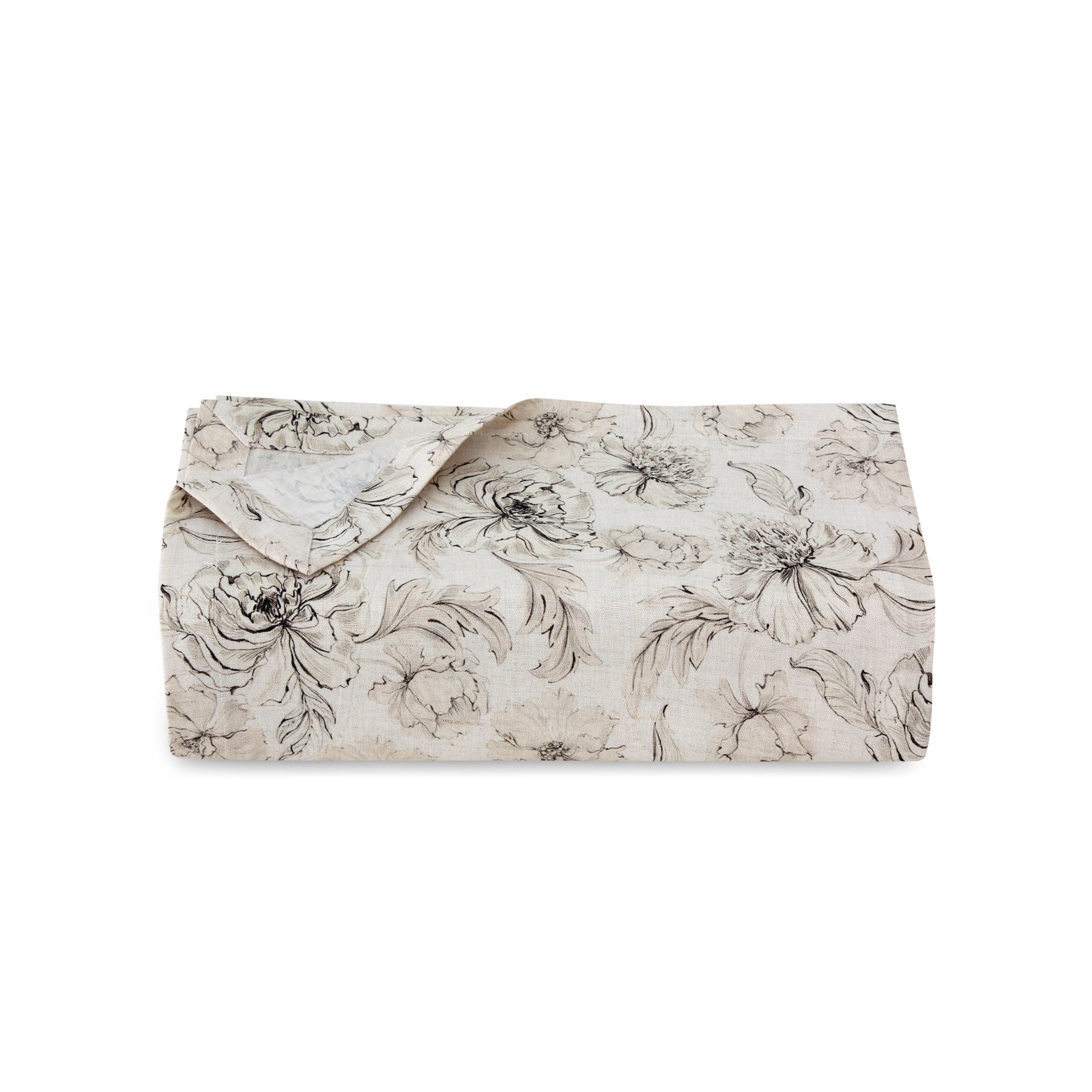 Beige Florals Linen Tablecloth