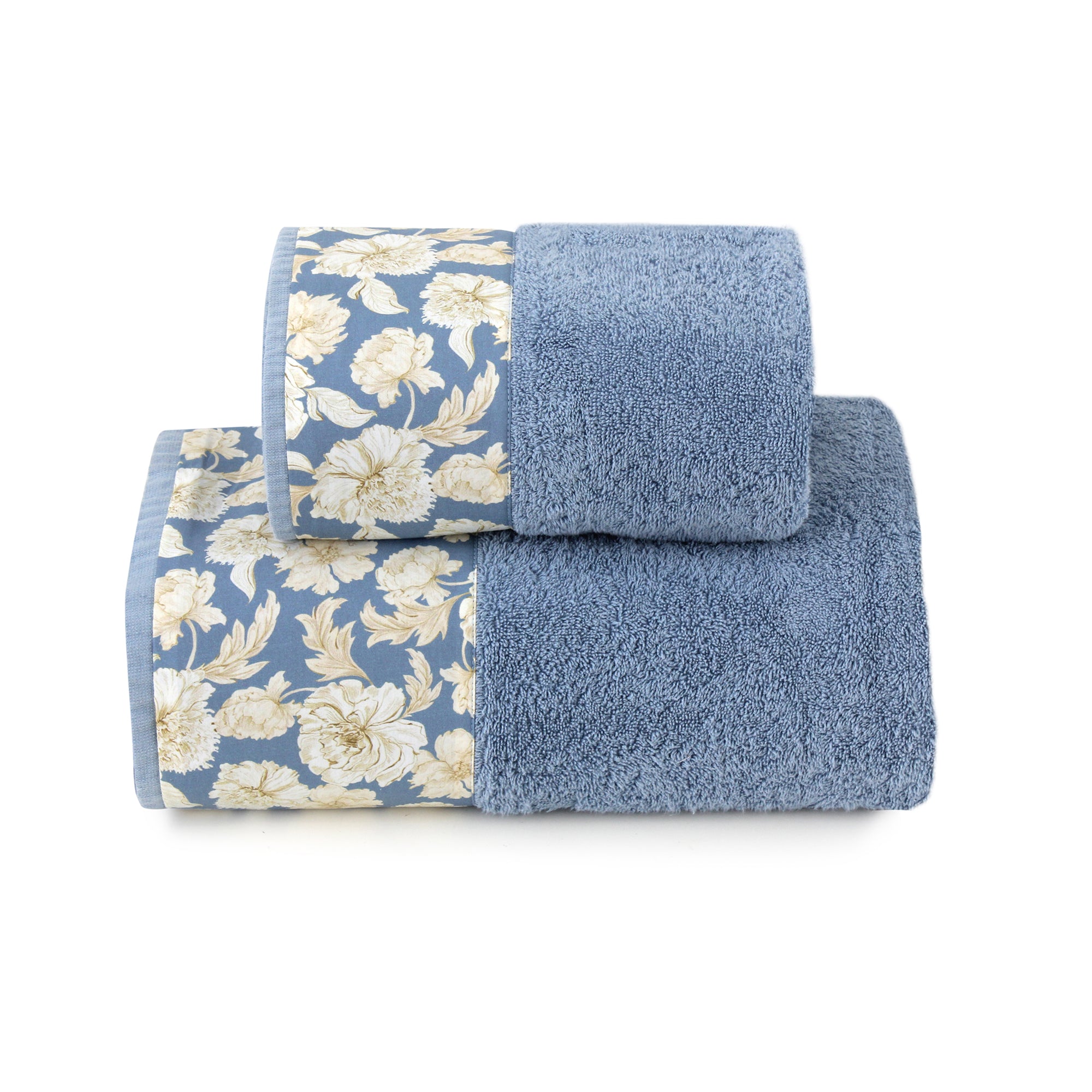 Cream On Blue Bath Towel Set