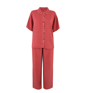 Raspberry Piping Silky Viscose Pyjama Set