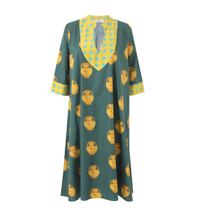 Green Vases Cotton Kaftan Dress