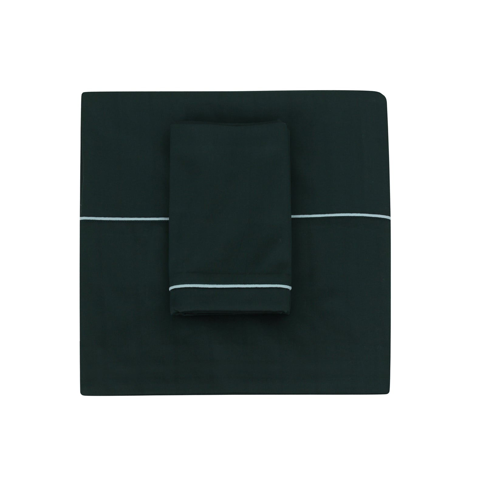 Dark Teal\/Blue Piping Sheet + Pillowcases