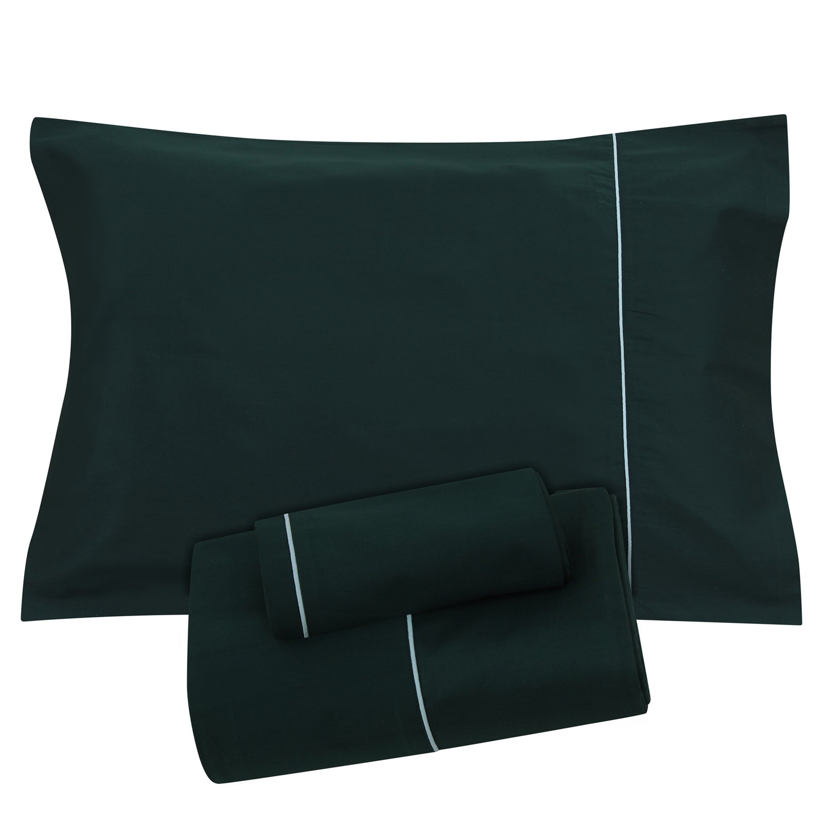 Dark Teal\/Blue Piping Sheet + Pillowcases