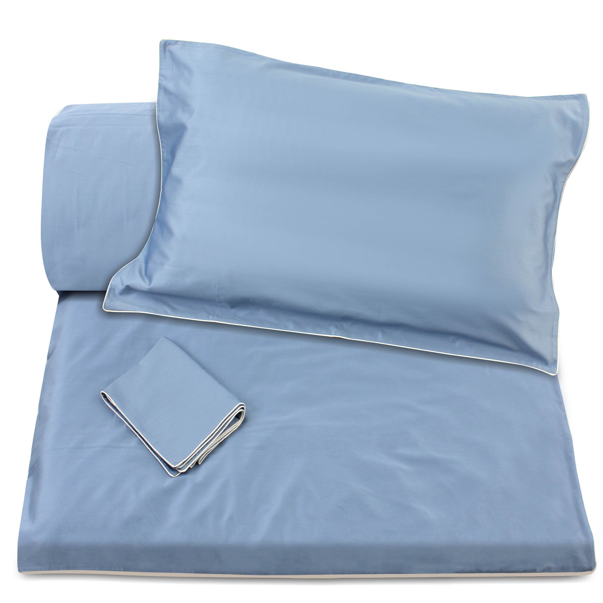 Blue Duvet with Off-white Piping + Pillowcases (600 TC)