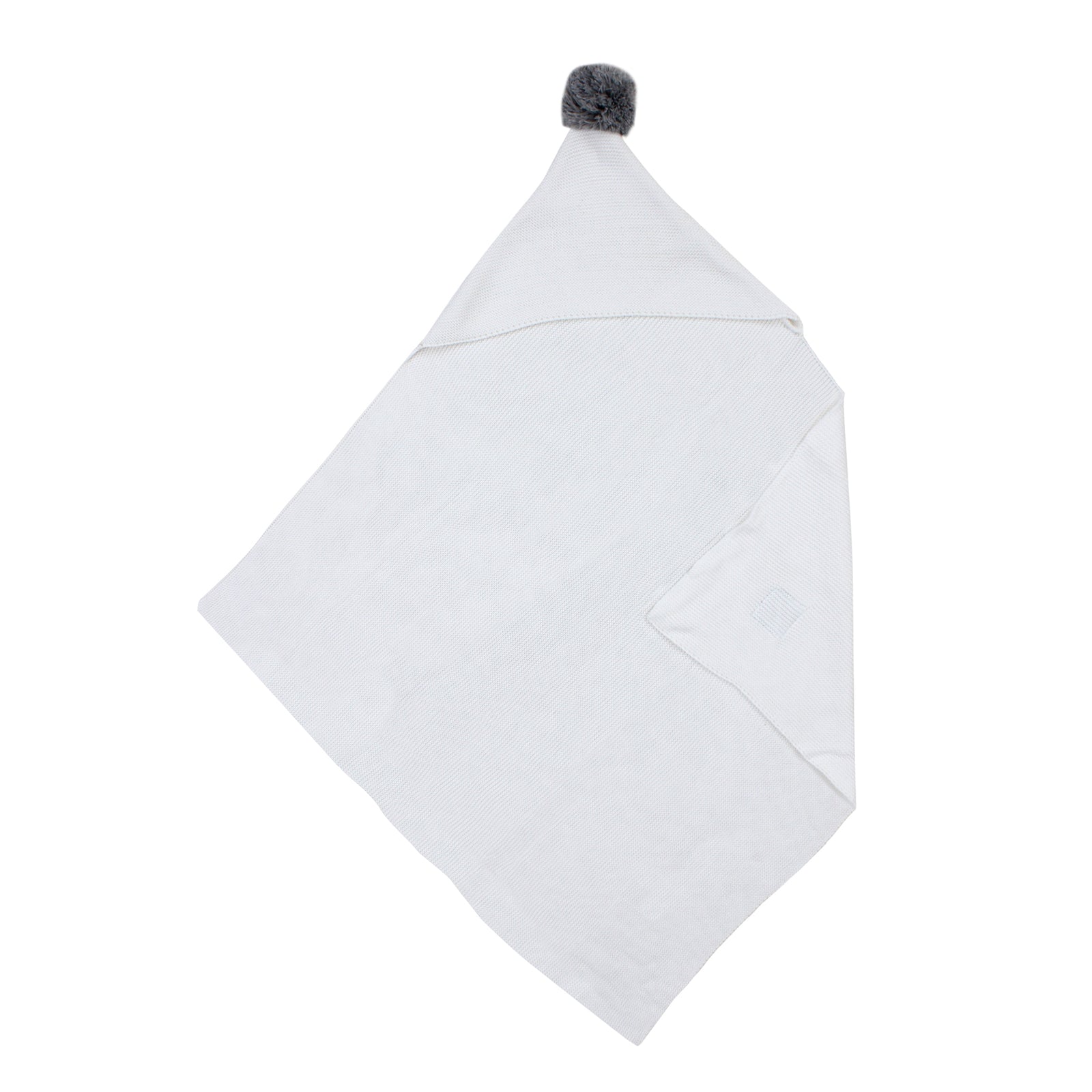 White Knitted Hooded Newborn Blanket with Pompom